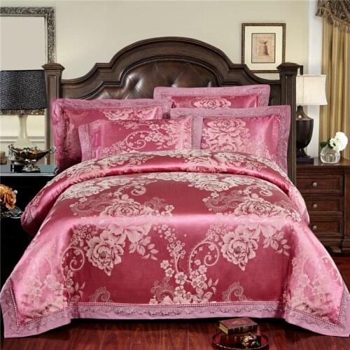 4Pcs Satin hollowed Jacquard lace luxury bedding sets bed set double queen king size duvet cover bed sheet set pillowcase