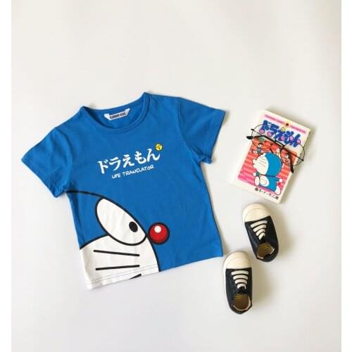 Tonytaobaby Summer Clothes New Baby Clothes Cute Cartoon Blue Printed Childrens Short Sleeve T-shirt