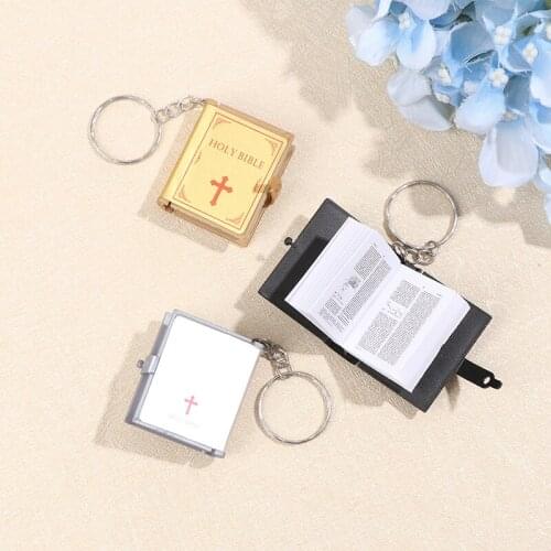 Cute Mini English HOLY BIBLE Keychains Religious Christian Cross Keyrings Holder Car Key Chains Rings Charm Bag Gifts