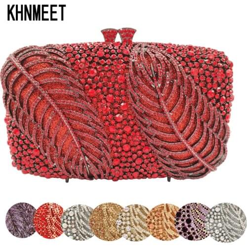 Fashion Red Leaves Diamond Clutch Bags Chain Shoulder Bags Women Party Purse Day Clutches Ladies Evening Bags SM23