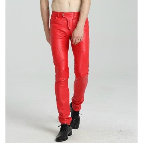 Autumn Mens Leather Slim Pants Men Black Pencil Leather Mens Pants Men Clothes 2020 Streetwear Hip Hop Leather Pants Men Color