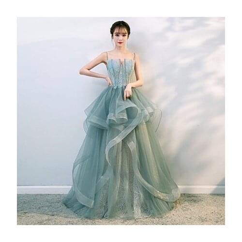 Mint green embroidery wave ruffled fairy long dress gown forest style Renaissance Gown queen Victorian/Marie Antoinette Belle