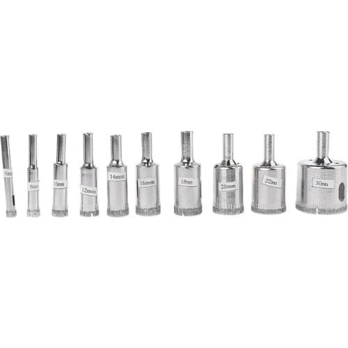 10Pcs Diamond Coated Core Hole Saw Drill Bit Set Tools For Glass Tiles Marble