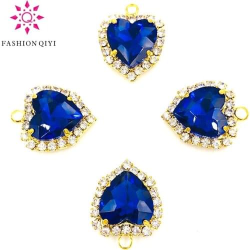 NEW 12mm Royal blue heart shape gold base single loop Crystal button flatback Glass sew on rhinestones diy wedding decoration