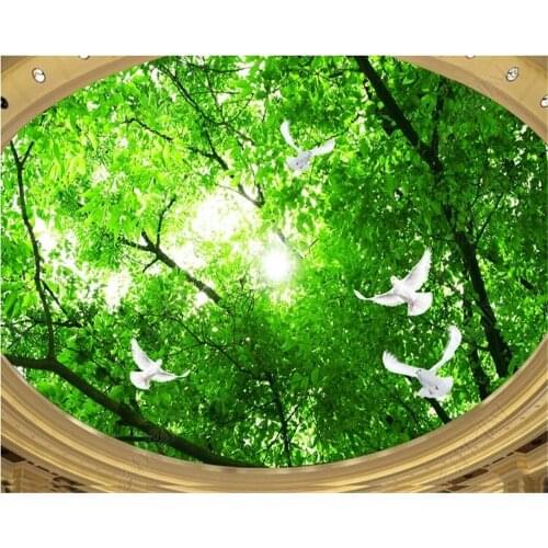 Beibehang Wallpaper custom 3D stereo green tree ceiling top ceiling zenith photo mural wallpaper bedroom living room wall