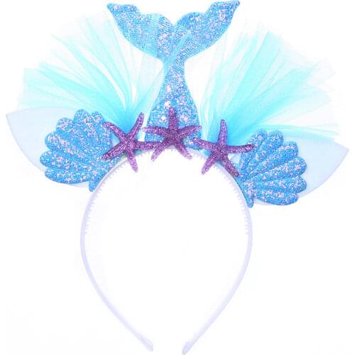 Rainbow Mermaid Headband Princess Mesh Yarn Shell Flower Animal Hairbands Hoop Children Party Hair Accessories