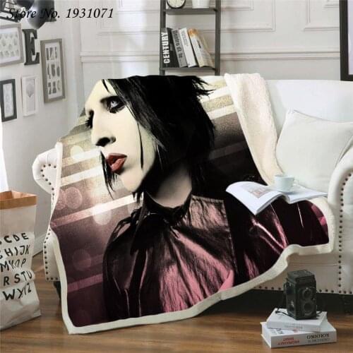 NEW Marilyn Manson 3D Printed Fleece Blanket for Beds Thick Quilt Fashion Bedspread Sherpa Throw Blanket Adults Kids 01