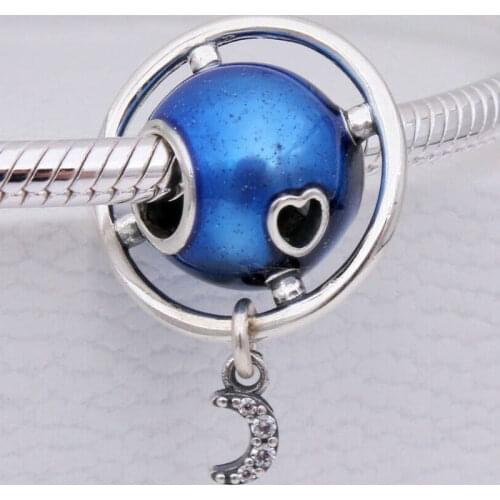 Original Deep Blue Night Sky Star Moon Earth Pendant Beads Fit 925 Sterling Silver Bead Charm Europe Bracelet DIY Jewelry