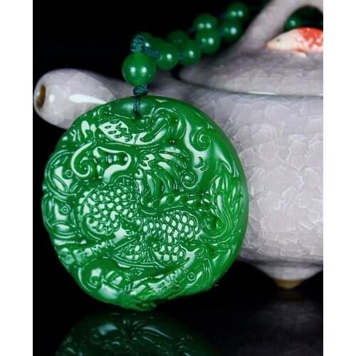 Natural Green Jade Pendant Beads Necklace Hand-Carved Charm Jadeite Jewelry Fashion Gifts for Men Women