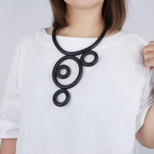 New Gothic Circle Pendant Necklaces For Women Strange Sweater Chains Necklace Accessories Handmade Rubber Jewelry Torques Rope