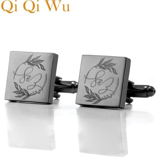 Personalised Black Mens Cufflinks Wedding Gifts Groom Shirt Cufflink Custom Engraved Name Initial Cuff links Buttons Men Jewelry
