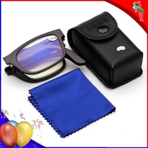 Portable Folding Reading Glasses Women Men Rectangular Frame Foldable Presbyopic Eyewear With Leather Case Diopter +1.0~ +4.0