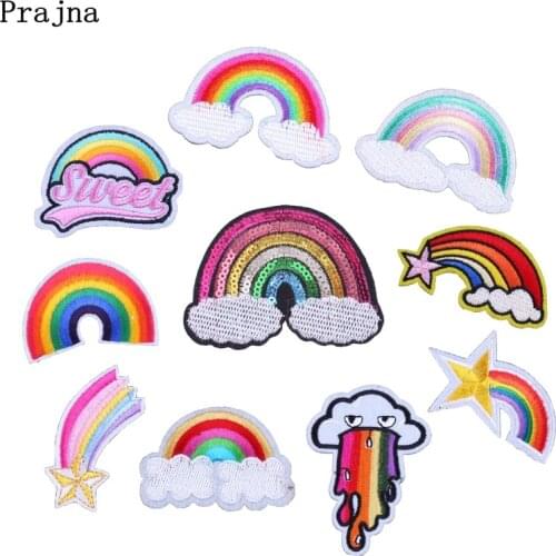 Prajna Rainbow Patch Iron-On Embroidered Patches Sewing Applique Patchwork Accessories Cartoon Badges For Clothes DIY Stickers