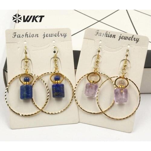 WT-E579 WKT Natural Stone Perfume Bottle Earrings With Gold Electroplated Circle Earrings Women Fashion Earrings Jewelry