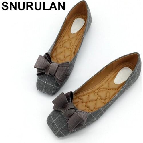 SNURULAN 2018 Woman Flats Shoes Slip On Women Square Toe Single Shoes Ladies shoes Footwear Zapatos Mujer Plus Size GrayE655