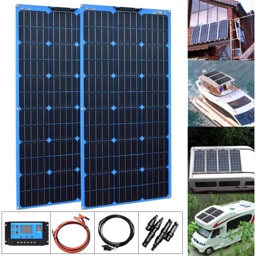 Xinpuguang flexible solar panel 100w 12v home system kit mono Cell pv Portable 12v Battery charger with 10A Controller pv Cable