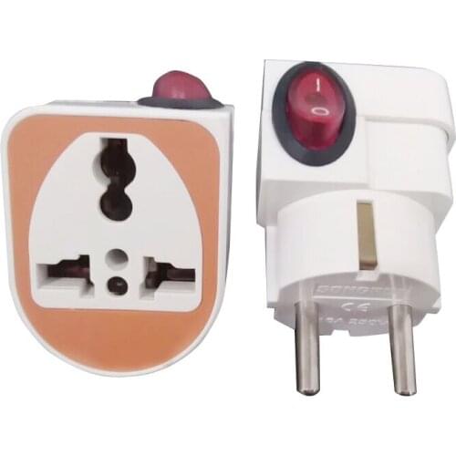 Universal To EU Plug With Switch 250V 10A Portable Travel Adapter Plug Socket 4.8mm Electrical Plug Portable socket EU enchufe