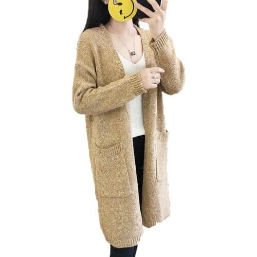 Long Sleeve Knit Sweater Womens Medium Long Cardigan 2019 New Spring Autumn Ladies Solid Loose Joker Casual Open Stitch Coat