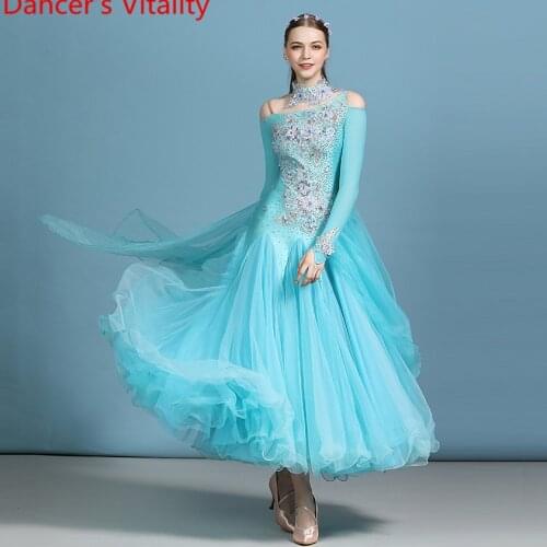 Adult Modern Dance Single Shoulder Cut out Dress Ballroom National Standard Waltz Jazz Dancing Competition Performance Costume