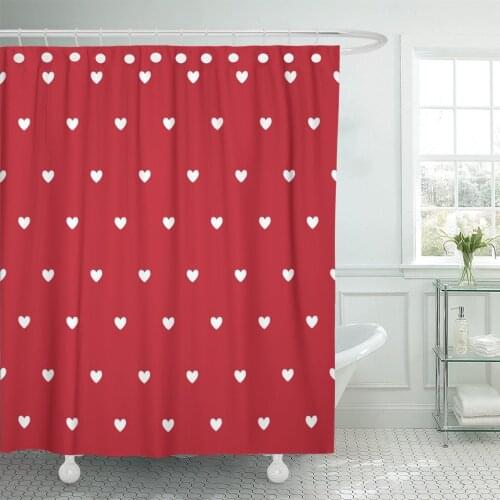 Red Black Heart Pattern Celebration Color Day Feeling Shower Curtain Waterproof Polyester 72 x 72 Inches Set with Hooks