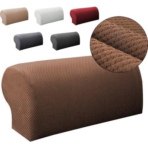 2pcs/set Sofa Armrest Covers Stretch Chair Arm Protectors Armchair Jacquard Knitted Covers Solid Couch Protect Cover Removable
