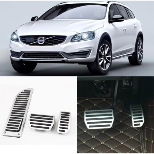 3pcs Aluminium Non Slip Foot Rest Fuel Gas Brake Pedal Cover For Volvo V60 AT 2012-2017