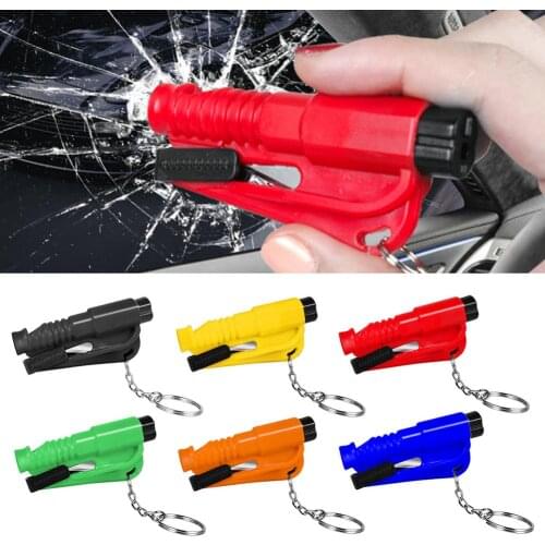 3 In 1 Car Safety Hammer Portable Mini Window Breaker Whistle Seat Belt Cutter With Key Chain For Car Emergency Rescue Tool