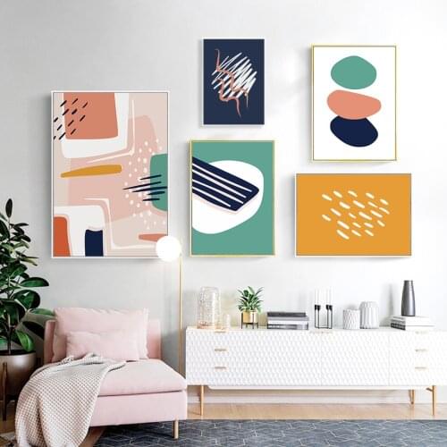 Abstract Geometry Line Point Multicolored Canvas Painting Wall Art Prints Poster Pictur Gallery Living Room Interior Home Decor