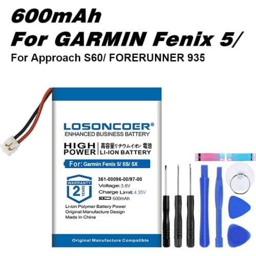 600mAh 361-00097-00 Battery For GARMIN Fenix 5 GPS Approach S60/ FORERUNNER 935 Multi sport Training Watch Battery