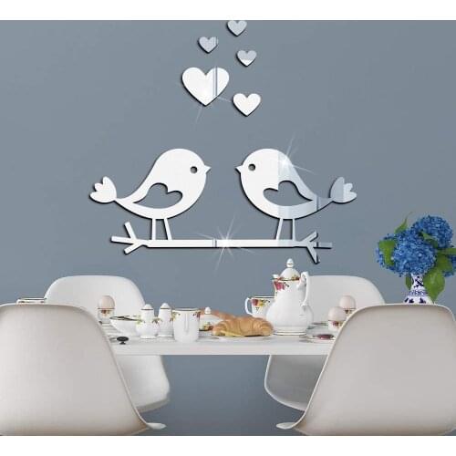Love Bird Acrylic Mirror Stickers Wall Sticker Baby Bedroom Decor Living Room Home Decoration Accessories