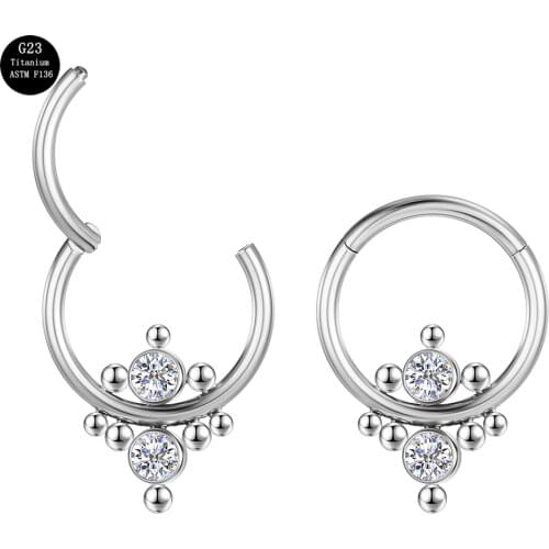 ASTM F136 Titanium Daith Earrings Nose Rings Pircing Cz Hoop Hinged Segment Helix Ear Cartilage Tragus Lip Stud Body Jewelry
