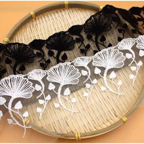 Free Shipping Black/white Exquisite Hard Gauze Cotton Embroidered Lace Trim DIY Lace Fabric Accessories Width 13cm 5Yds/lot