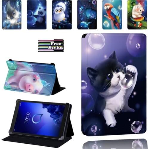 For Alcatel 1T 7 10/3T 8 10/A3 10 Tablet Case Bracket Flip Fashion Leather Cover + Free Stylus