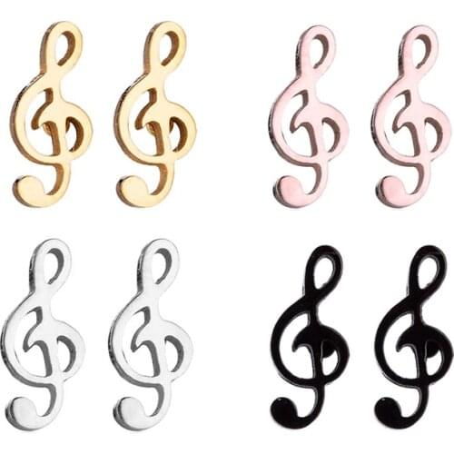 Hfarich Stainless Steel Gold Small Earrings For Women Musical Notes Earings Stud Pendientes femeninos