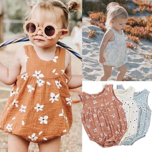Lioraitiin 0-18M Newborn Cotton Romper Baby Boy Girl Sleeveless Floral Print Button Romper Soft Outfit Sunsuit Clothes
