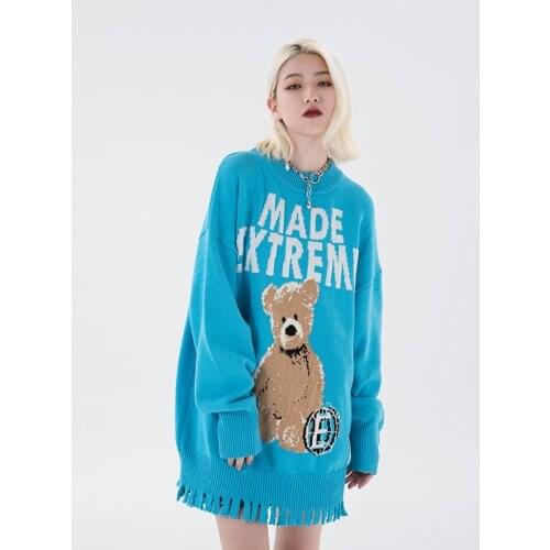 Kawaii Y2k Anime Teddy Bear Graphic Sweater Women Harajuku Streetwear Knitted Jumper for Women 2021 Winter Kpop Female Sweaters