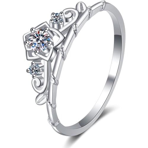 ANZIW 925 Sterling Silver Moissanite Diamond 0.13CT Sweet Princess Crown Engagement Ring For Women Jewelry Gifts