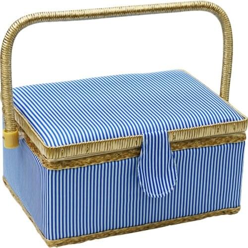 Wood&Fabric Crafts Sewing Box with Sewing Kit Accessories Sewing Storage Organizer for Hobbyist Household Gift 24*17.5*13cm