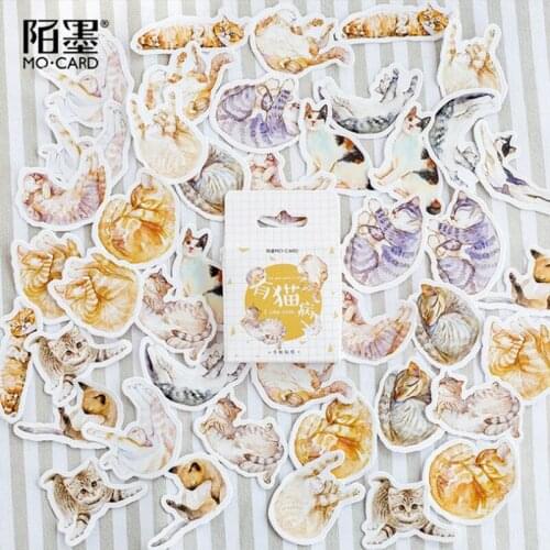 45pcs/bag Mini Cartoon Cute cat Paper Sticker Decoration Decal Label Award DIY Album Scrapbooking Seal Kawaii Stationery Gift