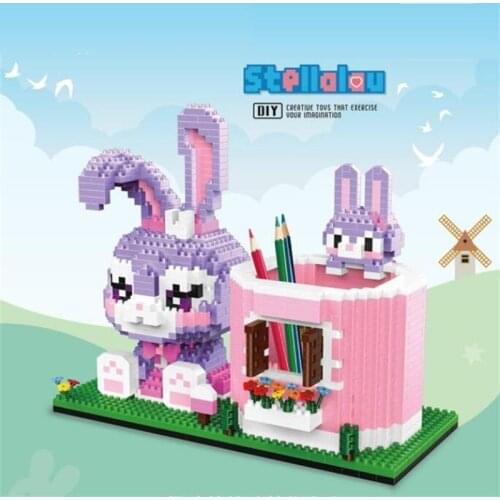 Mini Blocks Cartoon DIY Building Toy Rabbit Bear Dog Pen Container Brinquedos Toys for Children Lovely Gifts Girl Present Xmas