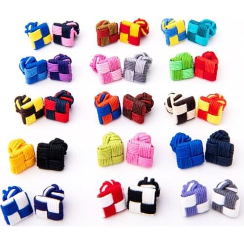 Fashion Silk Knots Cufflinks 30 Colors Handmade Elastic Double Rope Square Cuff Button For Men Shirt Birthday Business Gifts