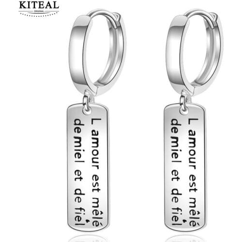 KITEAL Fashion jewellery charms silver color Perfume women clip on earrings Square alphabet women earing luxury