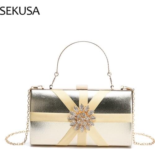 Criss Cross Satin Fashion Women Evening Bags Flower Diamonds Elegant Banquet Day Clutches Handle Purse