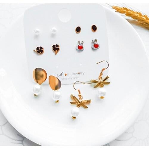 Fashion Womens Gold Metal Round Drop Earrings Cute Butterfly Pear Dangle Jewelry for Female Geometric Vintage Stud Earrings Set