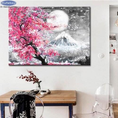 Diy 5D Square/Round Diamond Painting Cross Stitch Kits Fuji Mountain Sakura Tree landscape Diamond Embroidery Diamond Mosaic