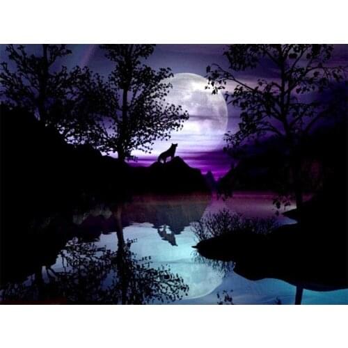 Moon And Wolf DIY Embroidery Cross Stitch 11CT Kits Needlework Craft Set Cotton Thread Printed Canvas Home Decoration Sale