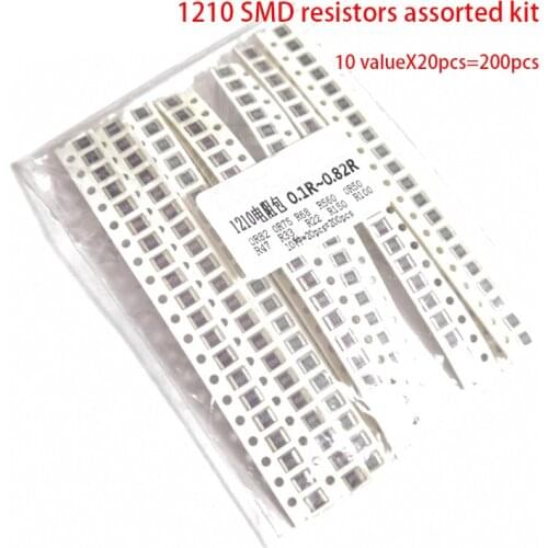 200PCS 5% 1210 SMD resistors assorted kit set ,10 valueX20pcs=200pcs 0R82 0R75 R68 R560 0R50 R47 R33 R22 R150 R100