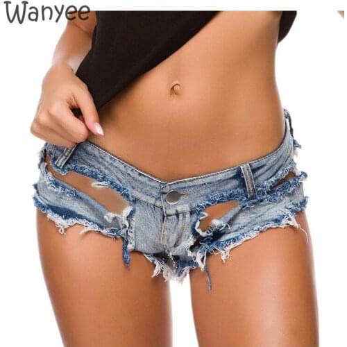 New Tempting Ladies Denim Hole Shorts Party Streetwear Female Low Waist Sexy Ripped Nightclub Slim Jeans Summer Womens Clothing