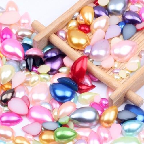 Half Pearl Flatback Tear Shape Imitation Pearls Beads 3x5mm-18x25mm Mix Color Ivory White For Nail Art Diy Scrap Booking