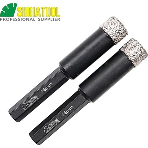 SHDIATOOL 2pcs Dia 14mm Dry drilling bits Vaccum Brazed Diamond drilling bits stone porcelain/tile Masonry Hex Shank drill bits
